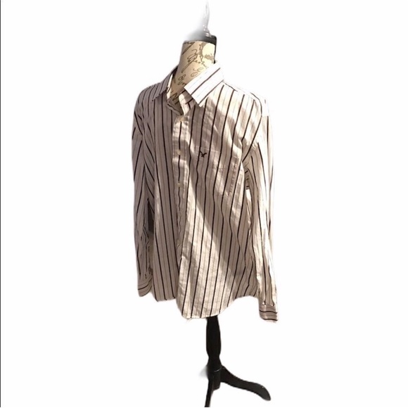 American Eagle Outfitters Men's White and Black Striped Shirt - Picture 6 of 8